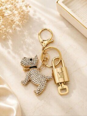 Authentic Louis Vuitton Gold Lock & Key 🔑 Bag Charm w/ Unbranded Dog Charm
